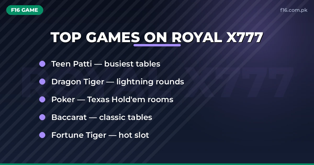 Top games on Royal X777 – Teen Patti, Dragon Tiger, poker