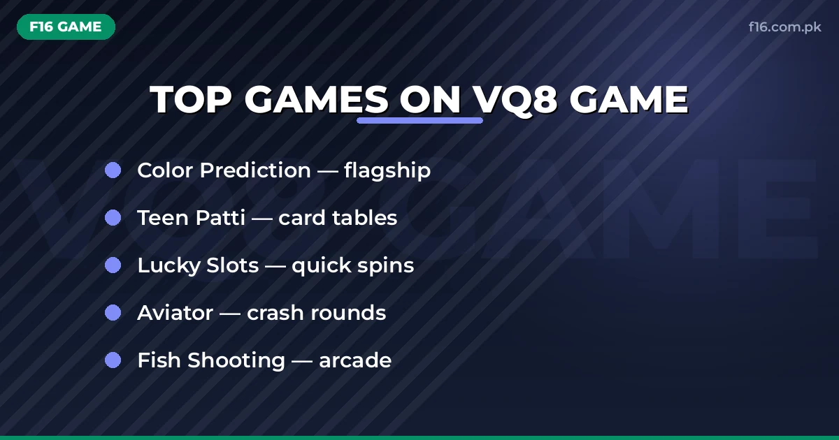 Top games on VQ8 – color prediction, Teen Patti