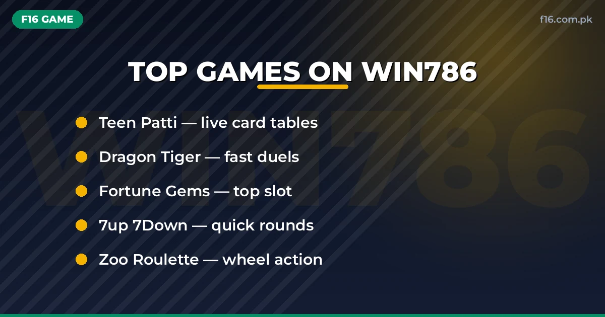 Top games on Win786 – Teen Patti, Dragon Tiger, Fortune Gems